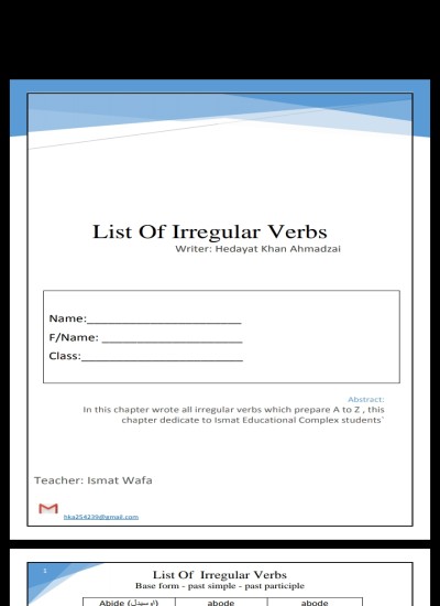List Of Irrgular Verbs